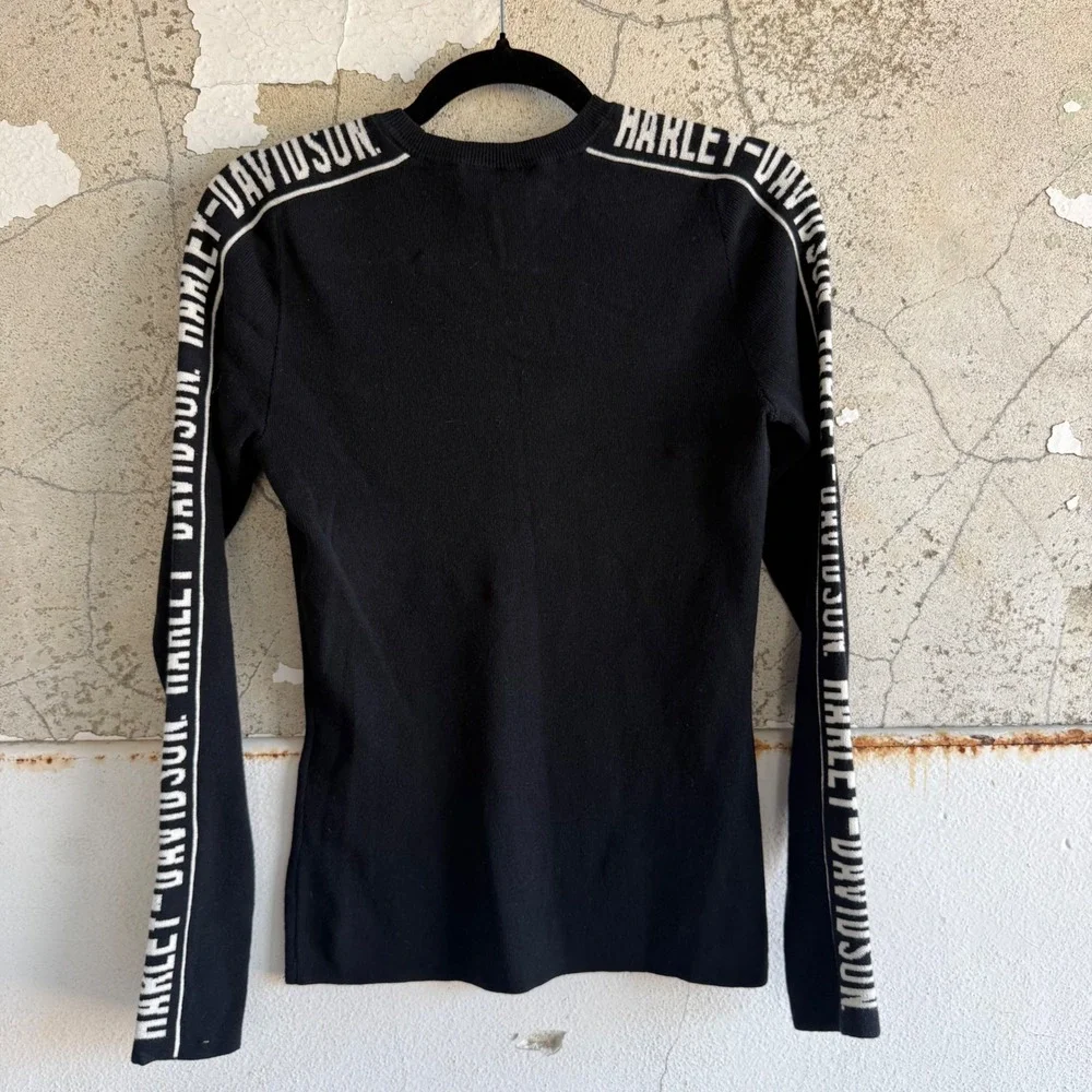 Harley Davidson Top Long Sleeve Knit Logo Tape Biker Sweater Biker Moto Small